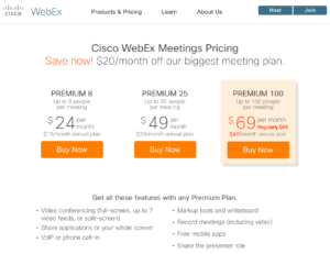 Cisco WebEx pricing for 2016