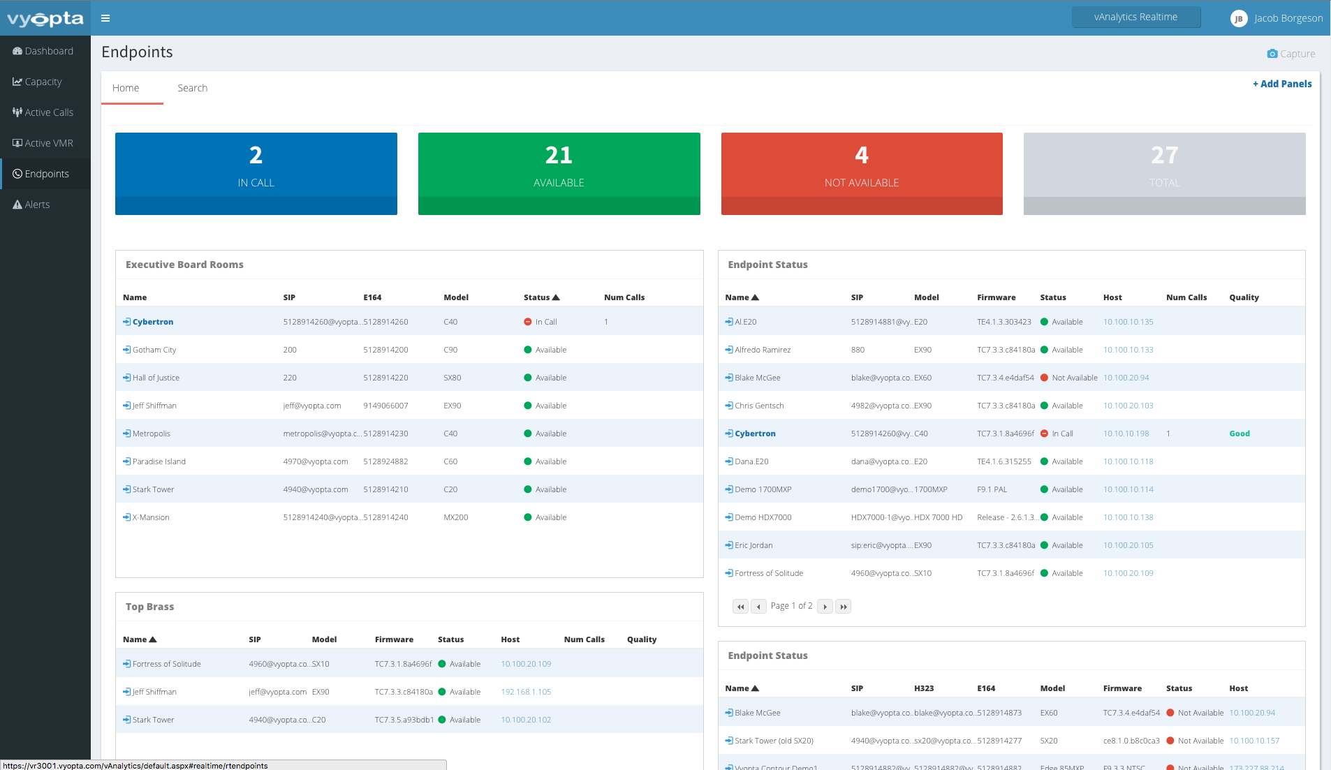 Real time video conferencing endpoint status report 