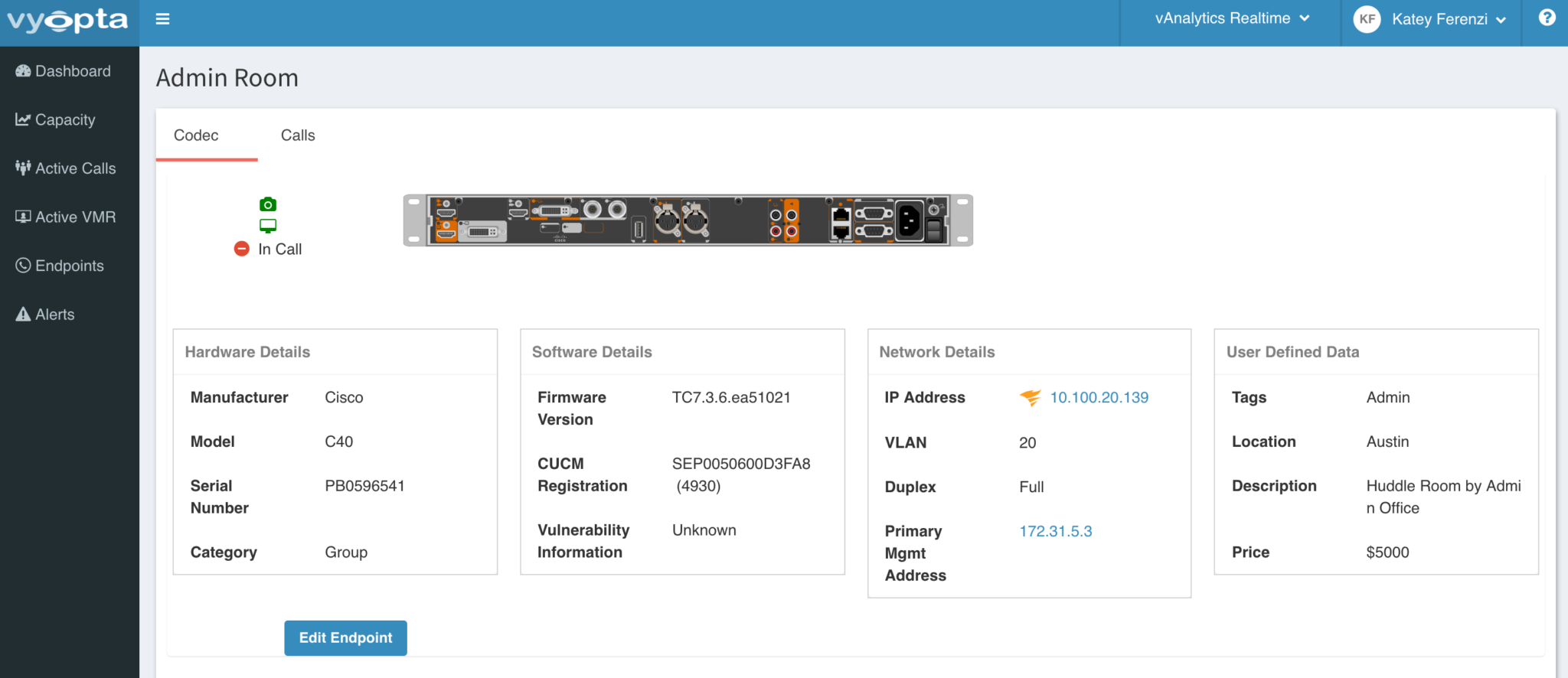 Video endpoint real time monitor