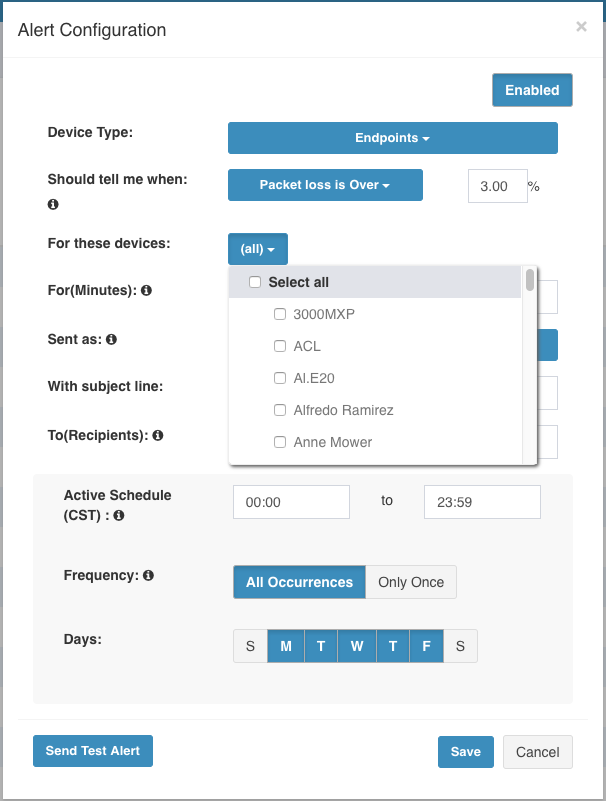 Screenshot of alert in Sparkbot dahsboard