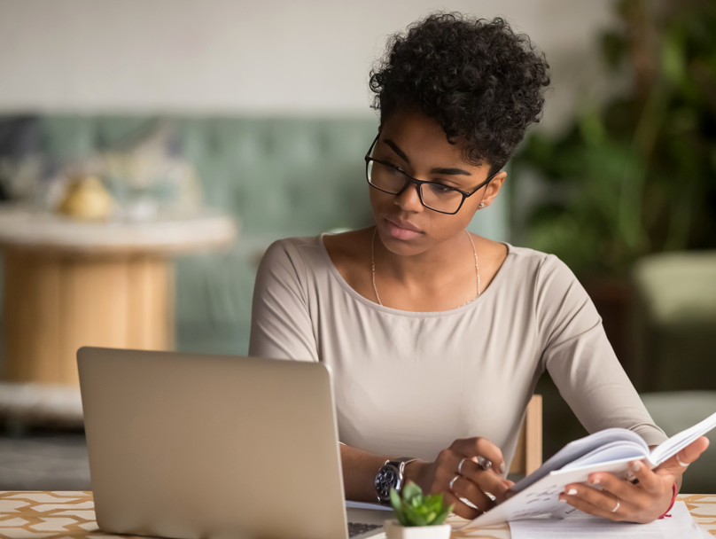 Higher education student engaged in distance learning